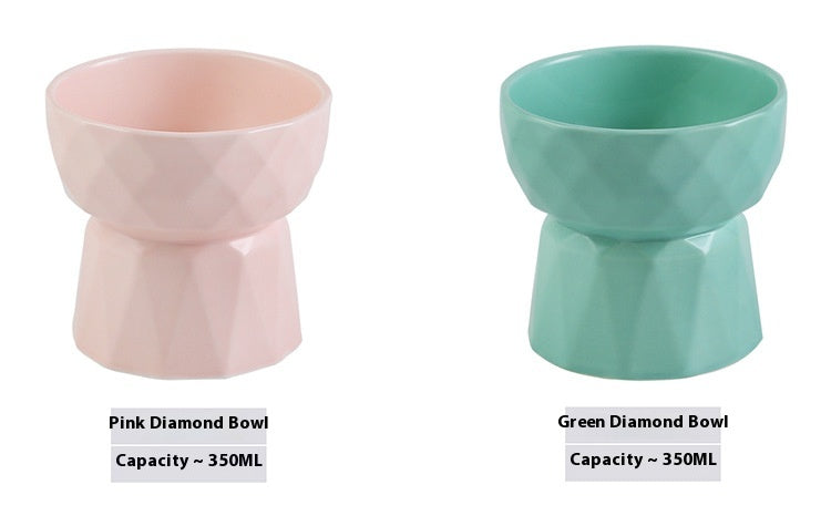 HKM-1950013 Ceramic High Foot Cat Bowl - Available in White, Pink, and Green Options