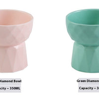 HKM-1950013 Ceramic High Foot Cat Bowl - Available in White, Pink, and Green Options
