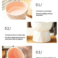 HKM-1950013 Ceramic High Foot Cat Bowl - Available in White, Pink, and Green Options