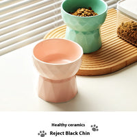 HKM-1950013 Ceramic High Foot Cat Bowl - Available in White, Pink, and Green Options