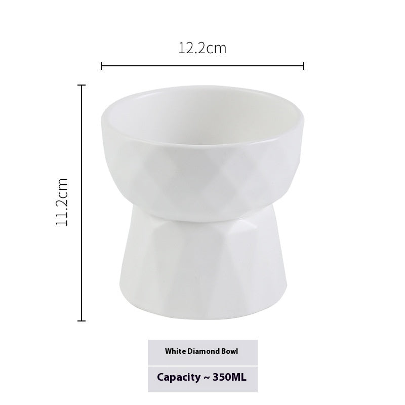 HKM-1950013 Ceramic High Foot Cat Bowl - Available in White, Pink, and Green Options