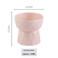 HKM-1950013 Ceramic High Foot Cat Bowl - Available in White, Pink, and Green Options