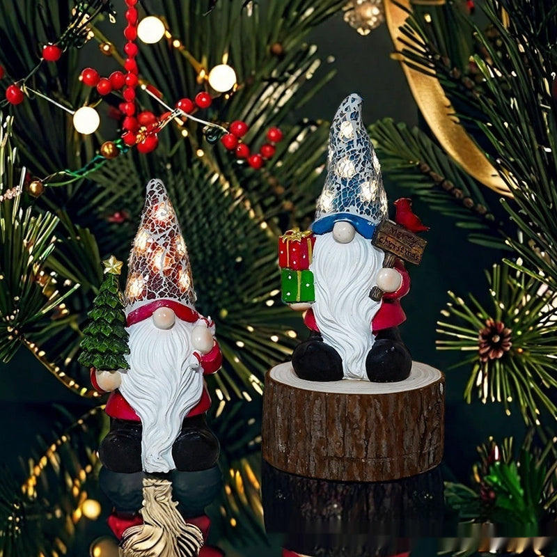 HKM-195219 Handcrafted Christmas Tree Old Man Carved Statue Ornament for Holiday Decor