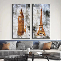HKM-195347 Retro Golden Tower Landscape Canvas Painting - Modern Frameless Art in Multiple Sizes