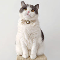 HKM-1957565 Elegant Black and White Cotton Cat Bow Tie Pet Collar - Size M and L Options Available