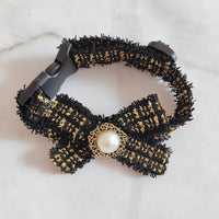 HKM-1957565 Elegant Black and White Cotton Cat Bow Tie Pet Collar - Size M and L Options Available