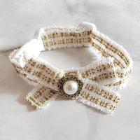 HKM-1957565 Elegant Black and White Cotton Cat Bow Tie Pet Collar - Size M and L Options Available