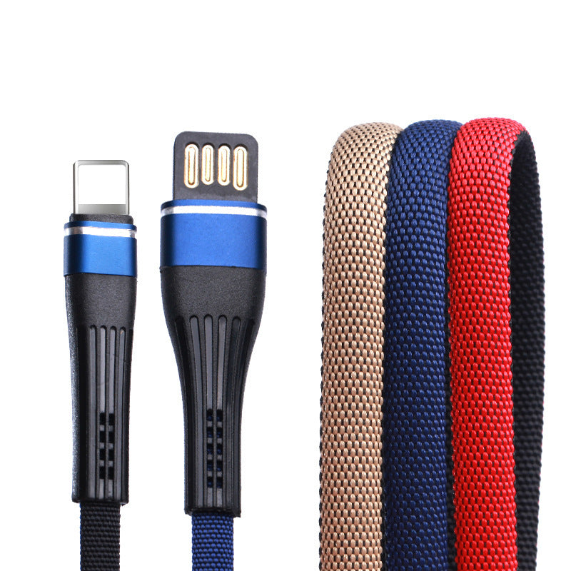 HKM-195795 Long-Lasting Anti-Break Denim Braided Data Cable - 1m with 8PIN, Micro USB, TYPE-C Connectors