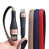 HKM-195795 Long-Lasting Anti-Break Denim Braided Data Cable - 1m with 8PIN, Micro USB, TYPE-C Connectors