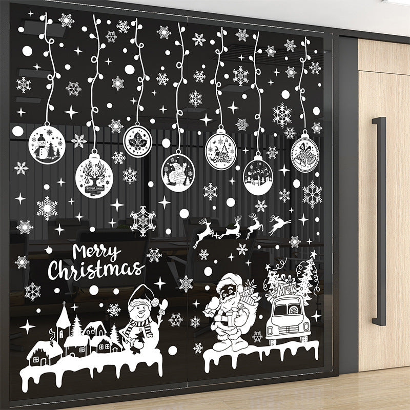 HKM-195859 Christmas Static Window Stickers - Festive Snowflakes, Santa Claus, and Holiday Designs for Window Decoration