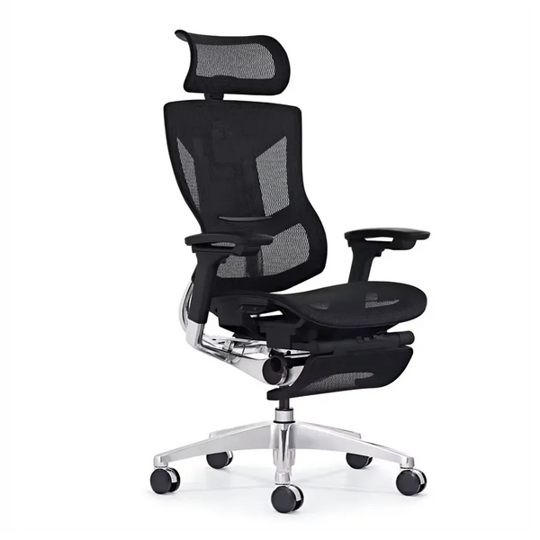 HKM-195859 Ergonomic Swivel Office Chair with Adjustable Headrest, Lumbar Support, and Footrest
