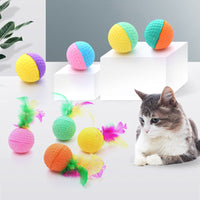HKM-195859 Pet Cat Toy Ball Latex Color Foam Band Feather Interaction