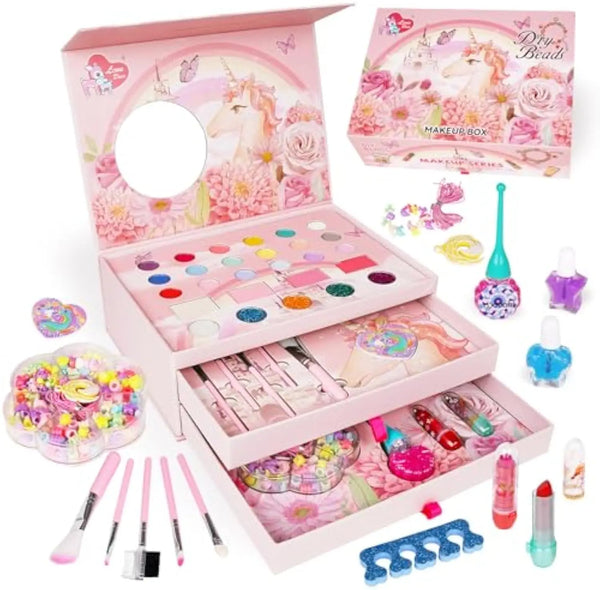 HKM-195923 Kids Washable Makeup Set for Pretend Play - Includes Realistic Cosmetics for Ages 2-13