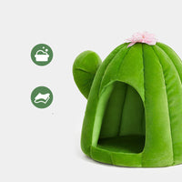 HKM-1959613 Cactus Pet Nest Plus Velvet Cat Bed - Dark Green, Medium Size, 100% Polyester & Polypropylene EPE