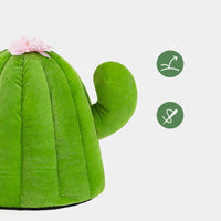 HKM-1959613 Cactus Pet Nest Plus Velvet Cat Bed - Dark Green, Medium Size, 100% Polyester & Polypropylene EPE
