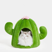HKM-1959613 Cactus Pet Nest Plus Velvet Cat Bed - Dark Green, Medium Size, 100% Polyester & Polypropylene EPE