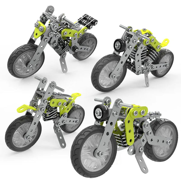 HKM-195987 3D Stainless Steel Motorcycle Model Puzzle Toy for Kids - DIY Educational Building Blocks Set
