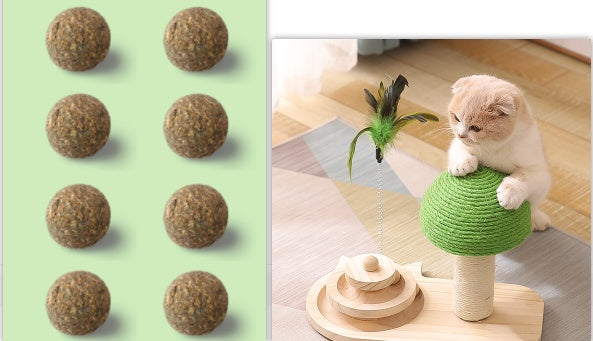 HKM-1962173 Durable Pine Wood Turntable Cat Toy with Sisal Balls - Interactive Fun for Cats