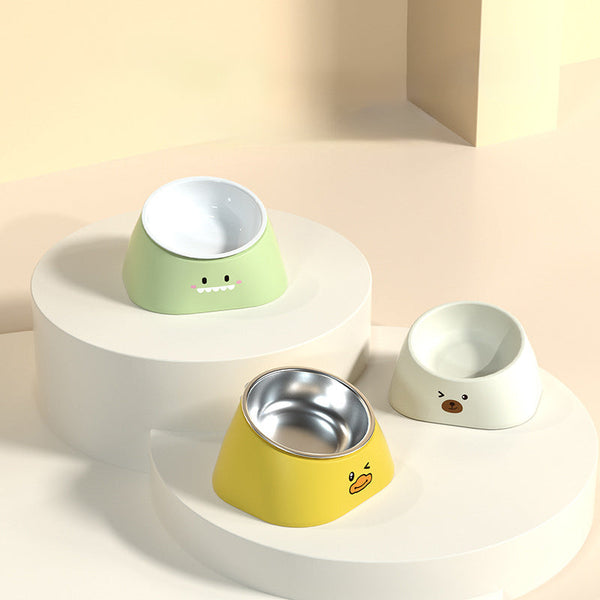HKM-1962813 Tilted Stainless Steel Pet Bowl for Cats and Dogs - Durable and Fall-Resistant Design