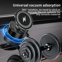 HKM-196307 15W Magnetic Wireless Car Charger Mount with 360-Degree Rotation and Stable Glass Vacuum Adsorption for Easy Mobile Screen Access