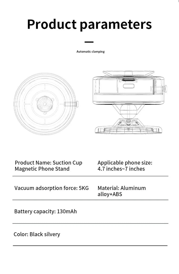 HKM-196307 15W Magnetic Wireless Car Charger Mount with 360-Degree Rotation and Stable Glass Vacuum Adsorption for Easy Mobile Screen Access