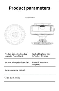 HKM-196307 15W Magnetic Wireless Car Charger Mount with 360-Degree Rotation and Stable Glass Vacuum Adsorption for Easy Mobile Screen Access