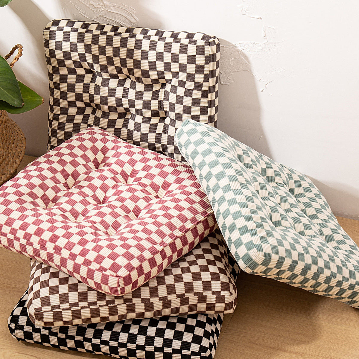 HKM-196307 Cozy Autumn and Winter Corduroy High Elastic Pearl Cotton Cushion - Various Grid Colors Available