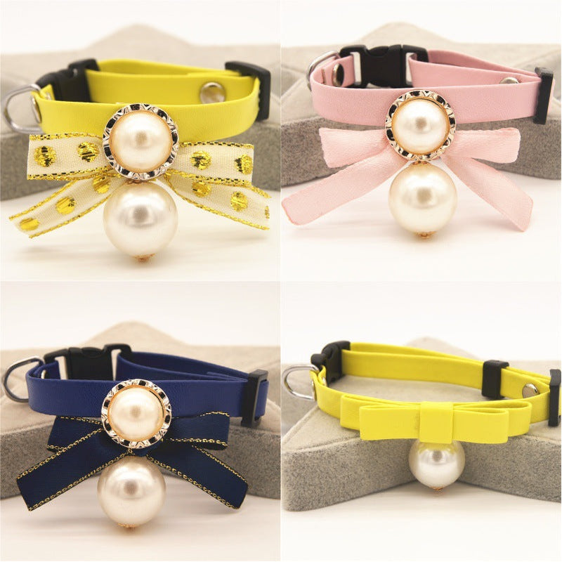 HKM-1963325 Seven-Color Leather Pet Collar with Bow for Cats and Dogs - Suitable for All Seasons and Various Festivities