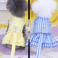 HKM-1963709 Casual Blue and Yellow Skirt for Small to Medium Dogs, 25% Cotton and 75% Polyester, Includes Lead Rope