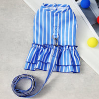 HKM-1963709 Casual Blue and Yellow Skirt for Small to Medium Dogs, 25% Cotton and 75% Polyester, Includes Lead Rope
