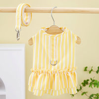 HKM-1963709 Casual Blue and Yellow Skirt for Small to Medium Dogs, 25% Cotton and 75% Polyester, Includes Lead Rope