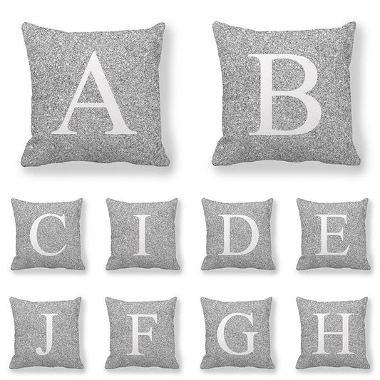 HKM-196371 Gray Shading 26 English Letters Peach Skin Fabric Pillow Cover 45x45cm