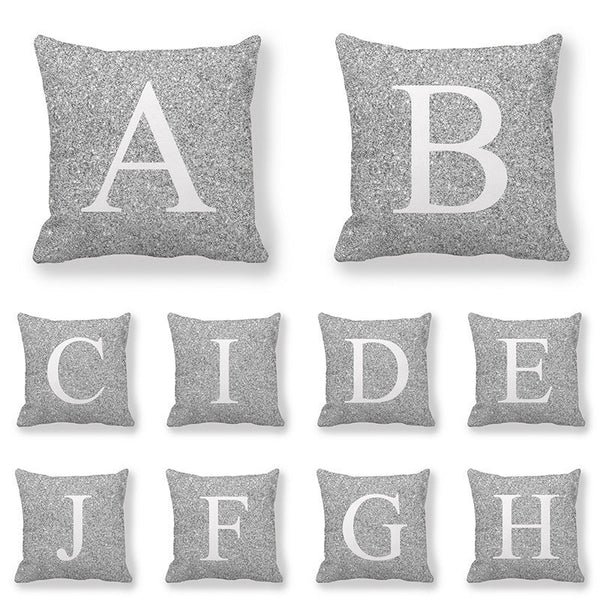 HKM-196371 Gray Shading 26 English Letters Peach Skin Fabric Pillow Cover 45x45cm