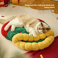 HKM-1964605 Christmas Style Deep Sleep Cat Nest with Lamb Wool and Oxford Fabric Tunnel – Available in Two Sizes