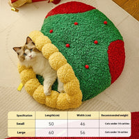 HKM-1964605 Christmas Style Deep Sleep Cat Nest with Lamb Wool and Oxford Fabric Tunnel – Available in Two Sizes