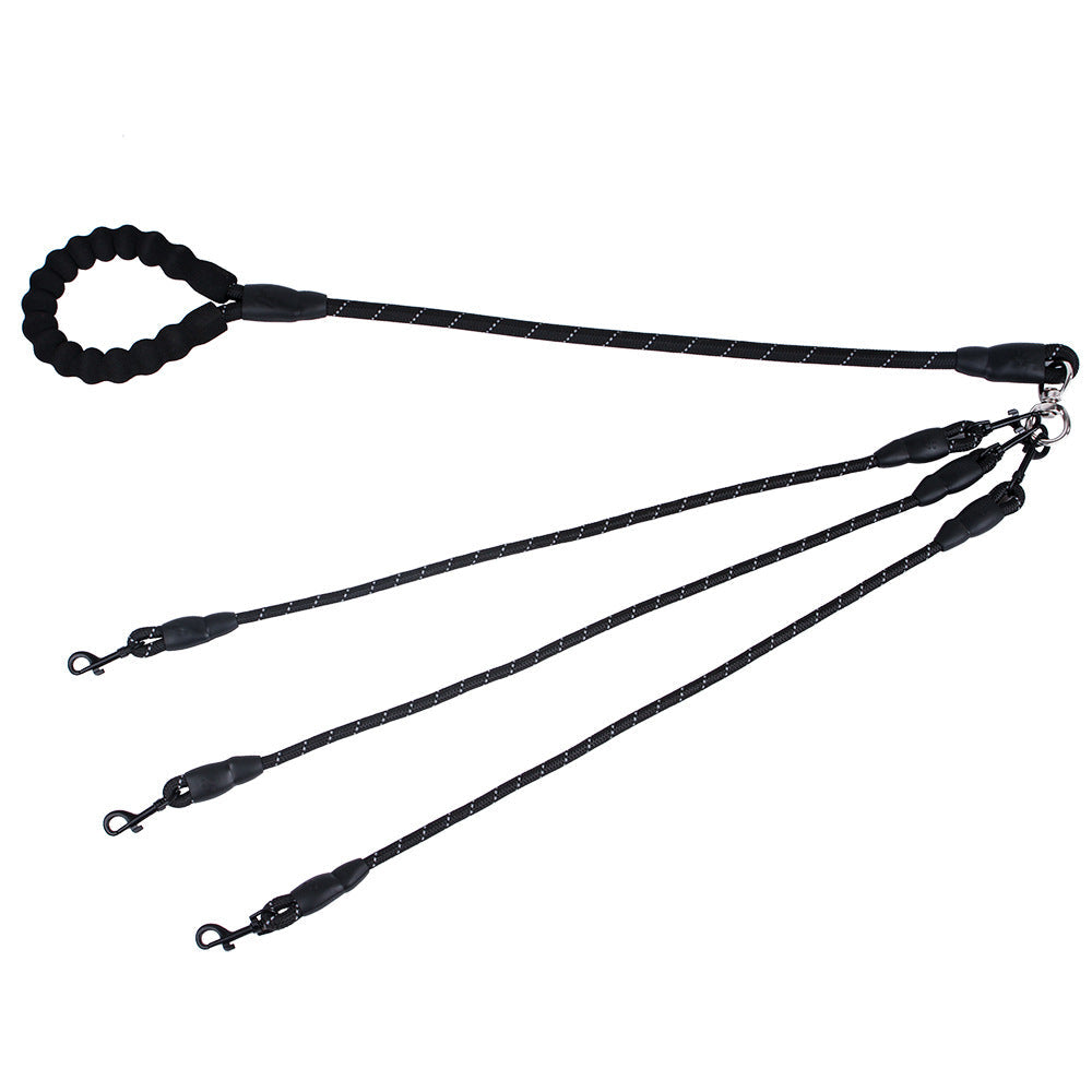 HKM-1965117 Durable Nylon Traction Dog Leash for Three Pets - Wear-Resistant Design, Black/Red Options