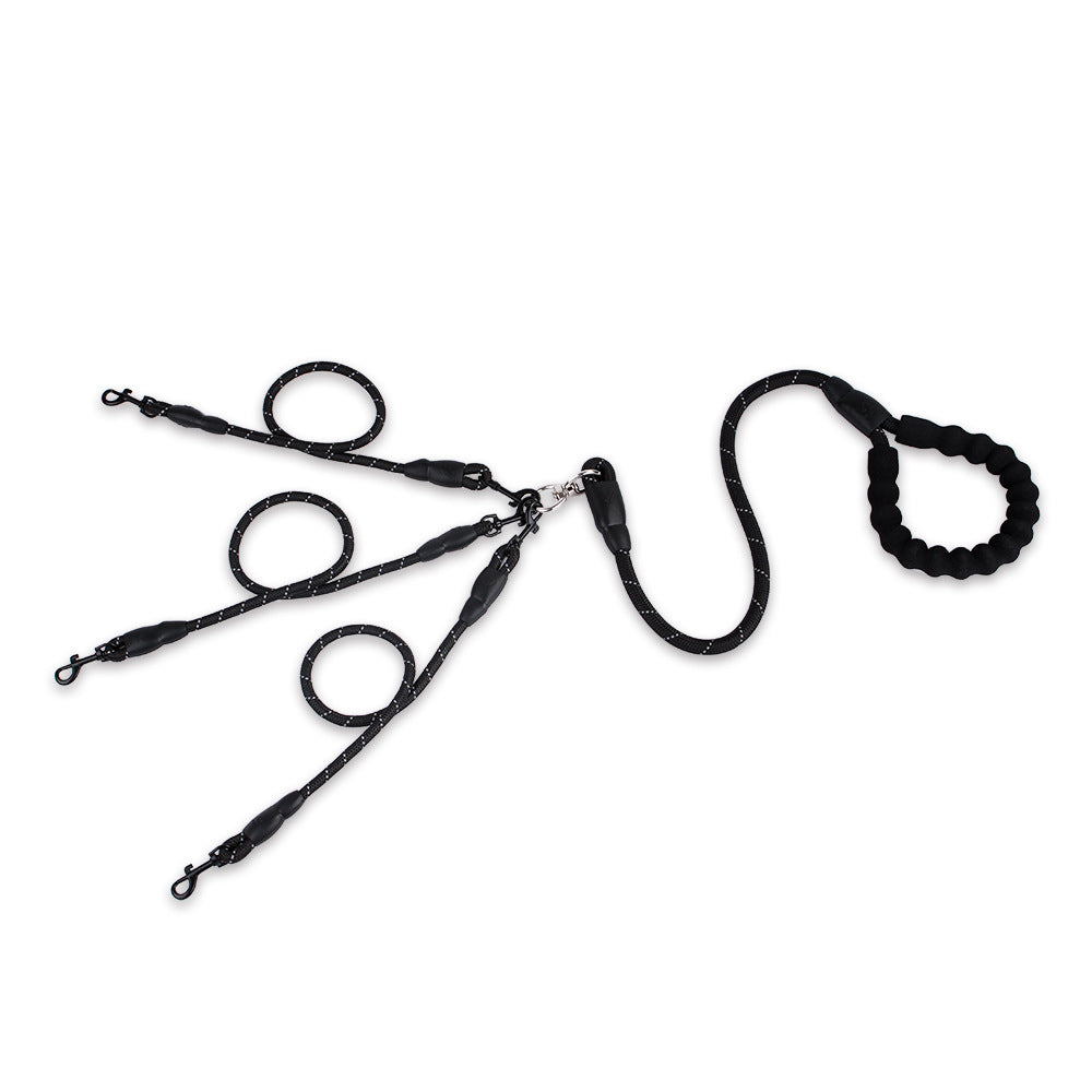 HKM-1965117 Durable Nylon Traction Dog Leash for Three Pets - Wear-Resistant Design, Black/Red Options