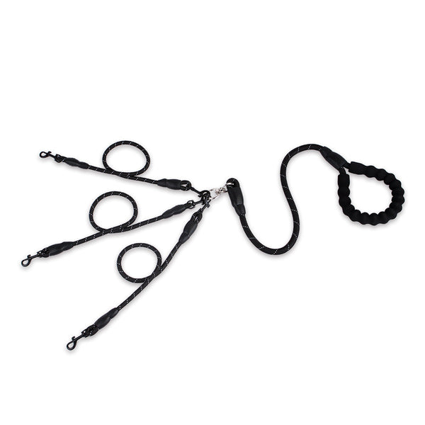 HKM-1965117 Durable Nylon Traction Dog Leash for Three Pets - Wear-Resistant Design, Black/Red Options