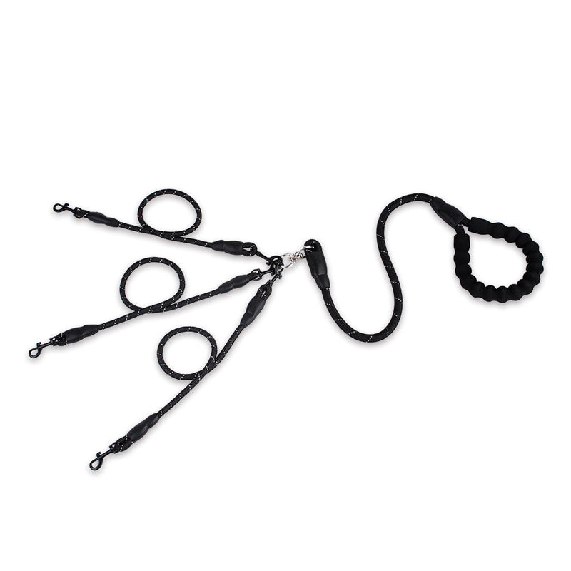 HKM-1965117 Durable Nylon Traction Dog Leash for Three Pets - Wear-Resistant Design, Black/Red Options