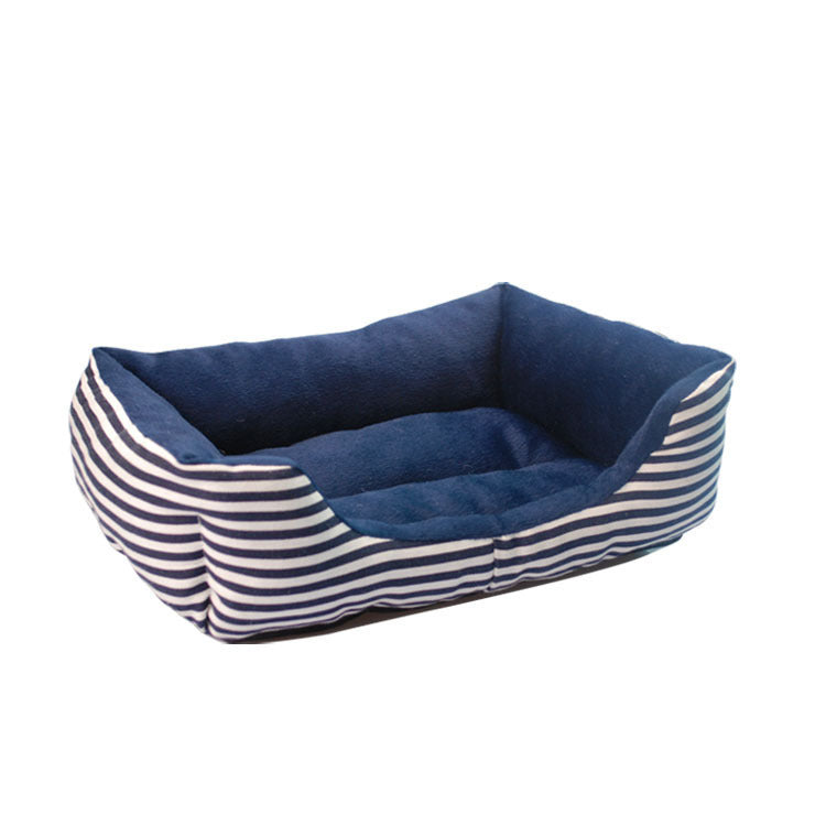 HKM-1965373 Retro Square Pet Nest Sofa with Classic Monochrome Stripes in Red and Blue, Available in Multiple Sizes