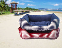 HKM-1965373 Retro Square Pet Nest Sofa with Classic Monochrome Stripes in Red and Blue, Available in Multiple Sizes