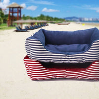 HKM-1965373 Retro Square Pet Nest Sofa with Classic Monochrome Stripes in Red and Blue, Available in Multiple Sizes