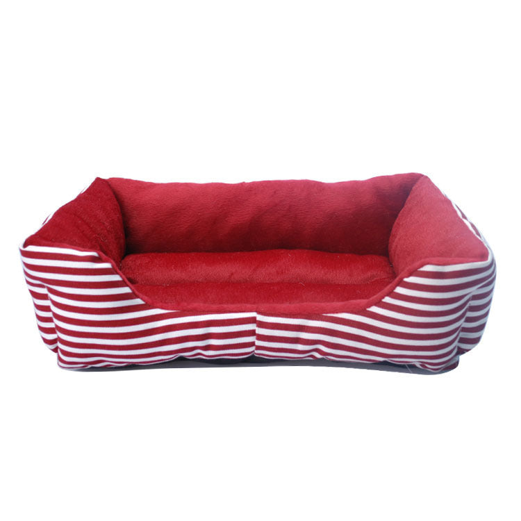 HKM-1965373 Retro Square Pet Nest Sofa with Classic Monochrome Stripes in Red and Blue, Available in Multiple Sizes