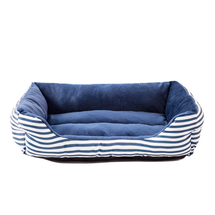 HKM-1965373 Retro Square Pet Nest Sofa with Classic Monochrome Stripes in Red and Blue, Available in Multiple Sizes