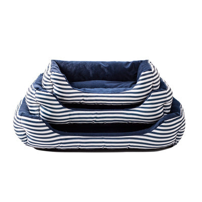 HKM-1965373 Retro Square Pet Nest Sofa with Classic Monochrome Stripes in Red and Blue, Available in Multiple Sizes