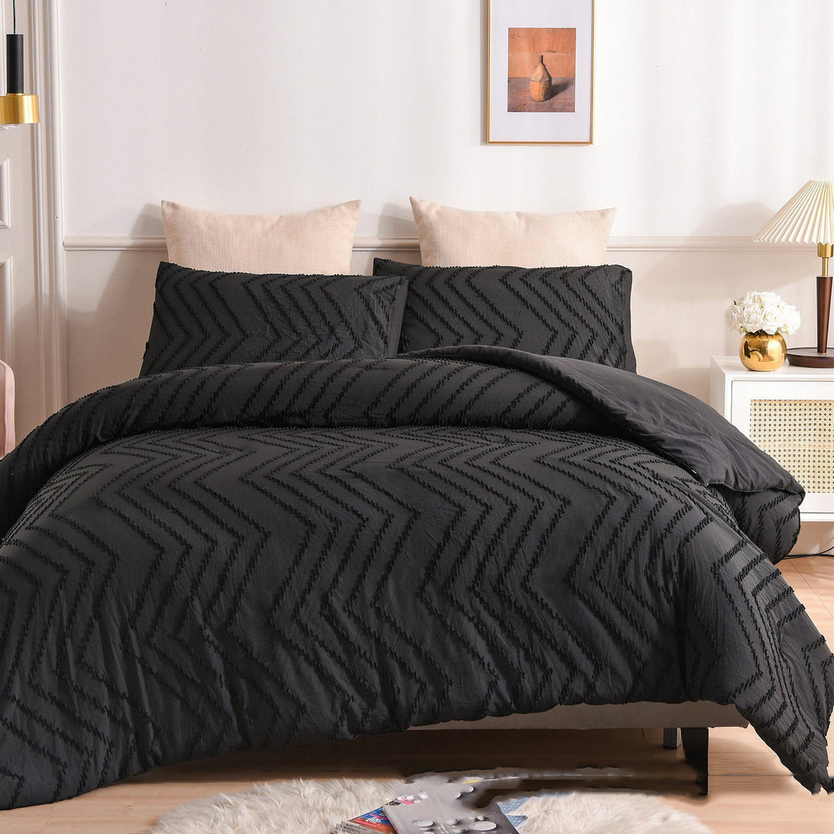 HKM-196563 Solid Color Multi-Color Three-Piece Cut Flower Home Textile Bedding Set