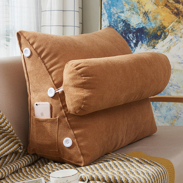 HKM-196691 Comfortable Velvet Wedge Bed Reading Pillow with Neck Roll for Lumbar Support and Backrest
