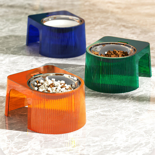 HKM-1967293 Geometric Stainless Steel Cat Bowl with Bracket - Multi-Color Options
