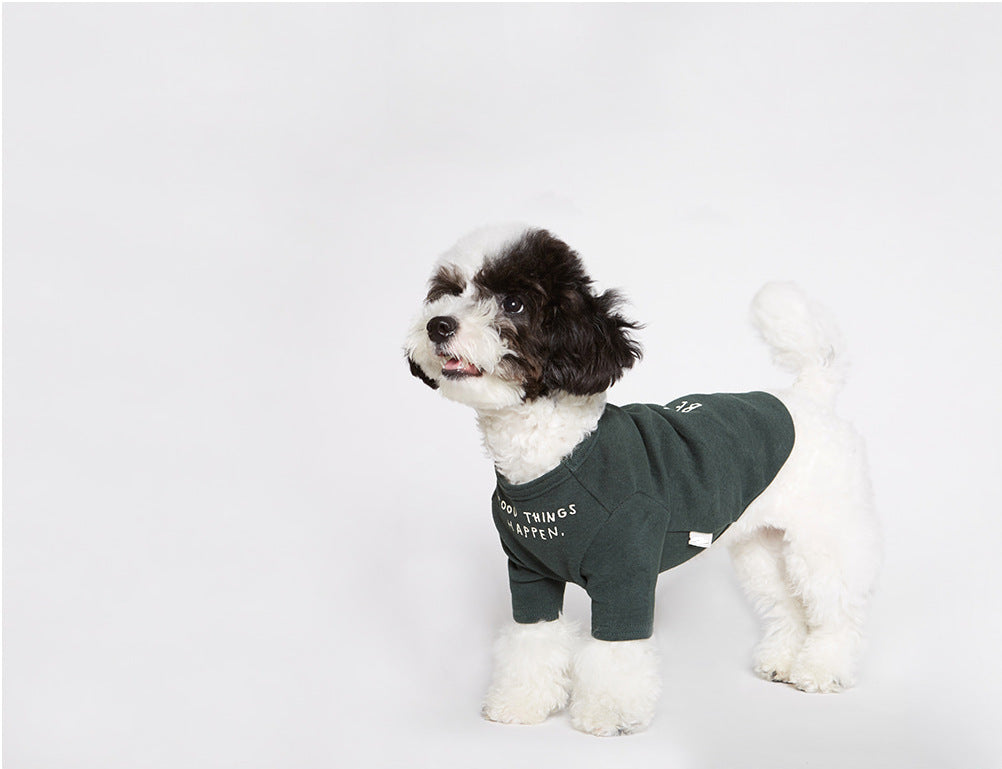 HKM-1967677 Simple Cotton T-Shirt for Pets in Dark Green and Beige, Available in Multiple Sizes