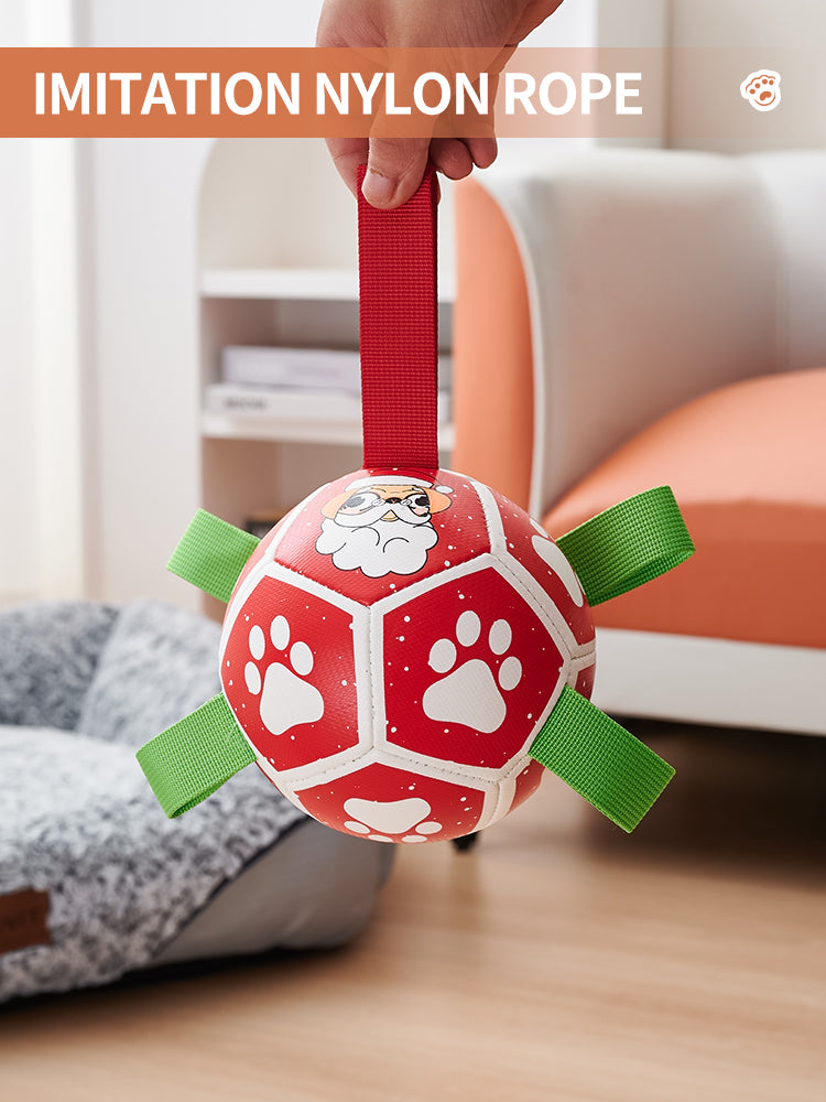 HKM-1968573 Interactive Dog Soccer Ball Toy with Straps - Perfect for Tug of War, Water Play, and Holiday Gifts